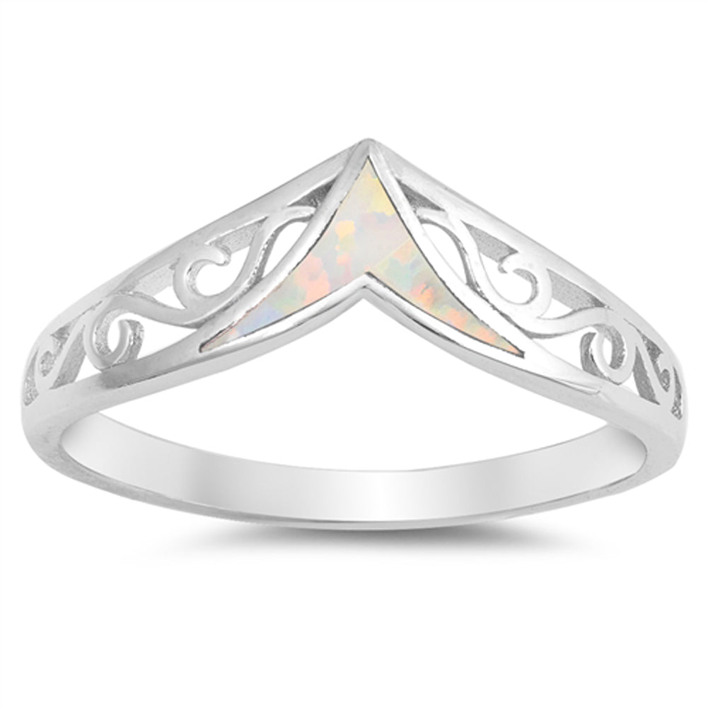 White Lab Opal Pointed Filigree V Ring New .925 Sterling Silver Band Sizes 4-10