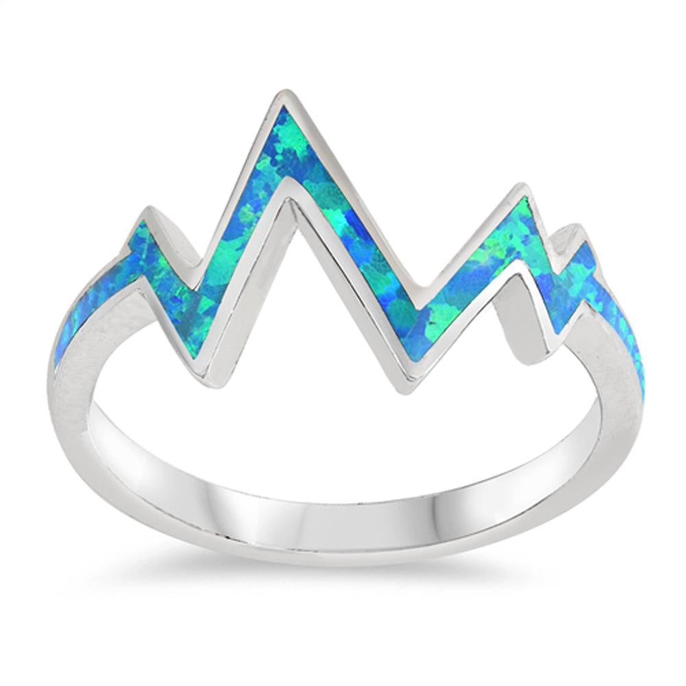 Blue Lab Opal Zig Zag Heartbeat EKG Pulse Ring Sterling Silver Band Sizes 5-10