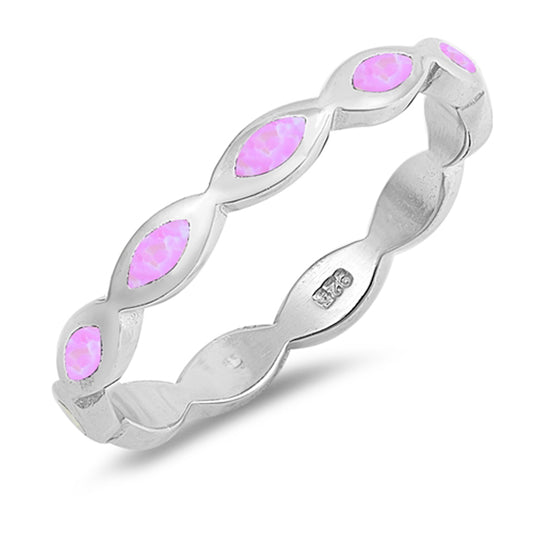 Pink Lab Opal Marquise Stackable Wave Ring .925 Sterling Silver Band Sizes 4-10