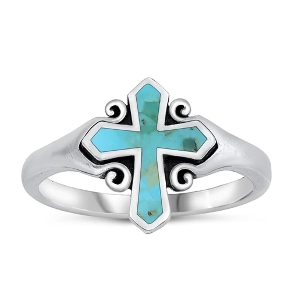 Sterling Silver Turquoise Cross Ring