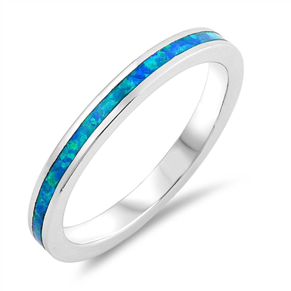 Blue Lab Opal Pinstripe Wedding Ring New .925 Sterling Silver Band Sizes 5-10