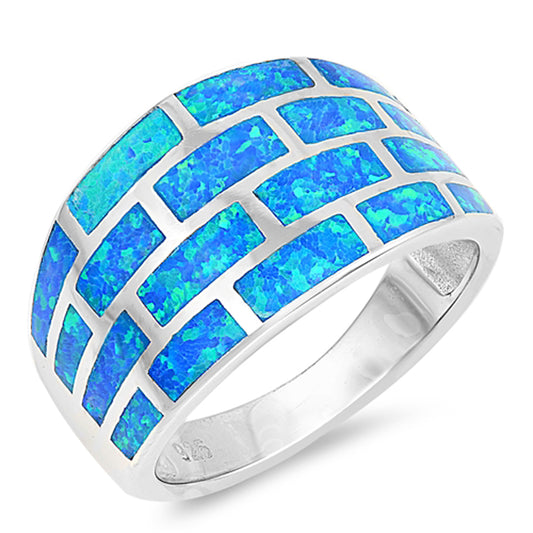 Blue Lab Opal Wide Geometric Statement Ring .925 Sterling Silver Band Sizes 5-10