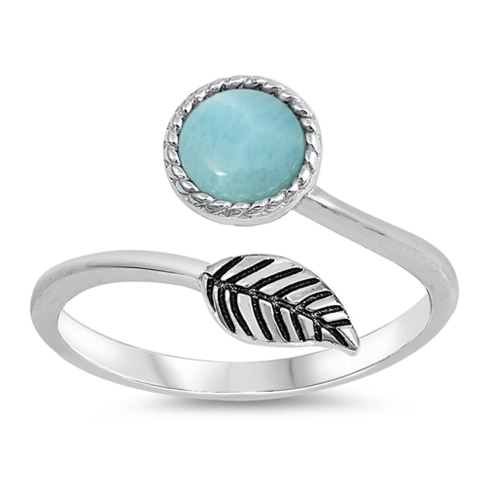 Unique Larimar Leaf Wrap Ring Adjustable .925 Sterling Silver Band Sizes 4-10