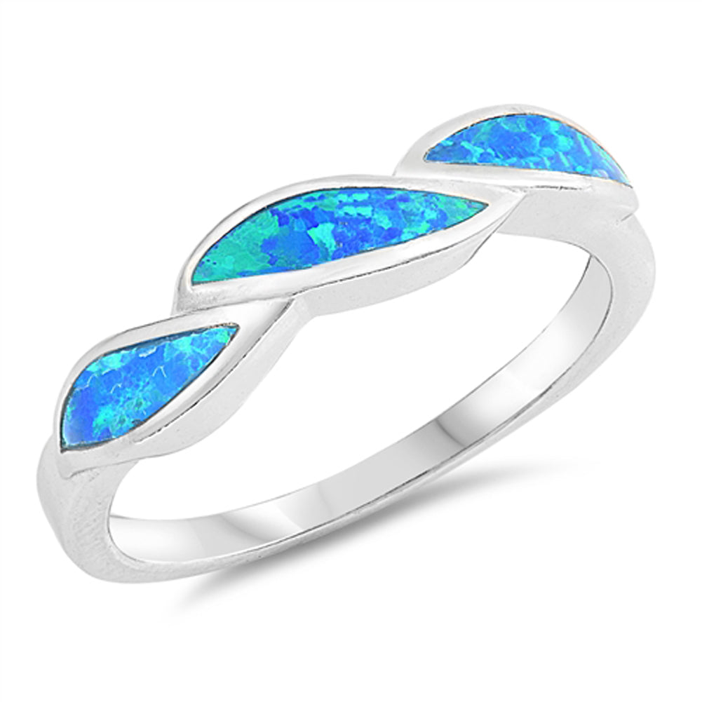 Blue Lab Opal Twisted Accent Stackable Ring Sterling Silver Wave Band Sizes 5-10