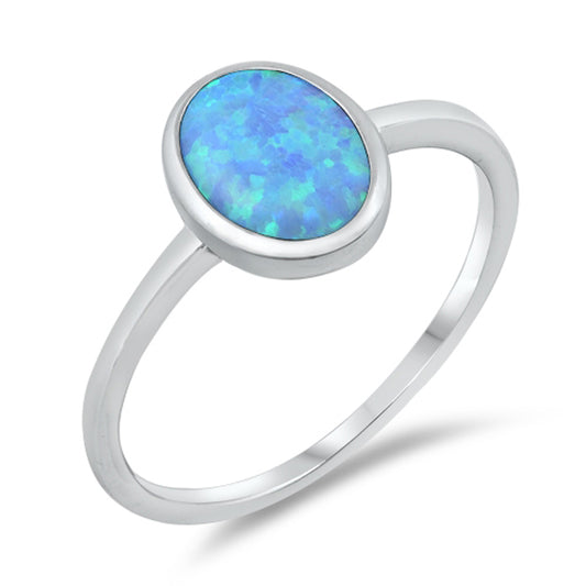 Light Blue Lab Opal Classic Oval Ring New .925 Sterling Silver Band Sizes 4-10