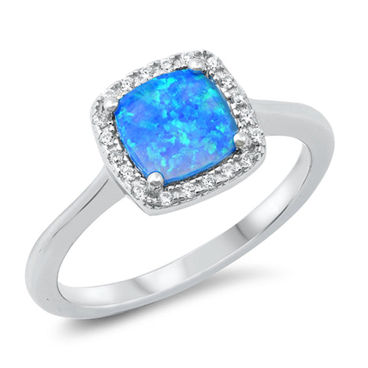 Blue Lab Opal Studded Square Halo Unique Ring New .925 Sterling Silver Band Sizes 5-10