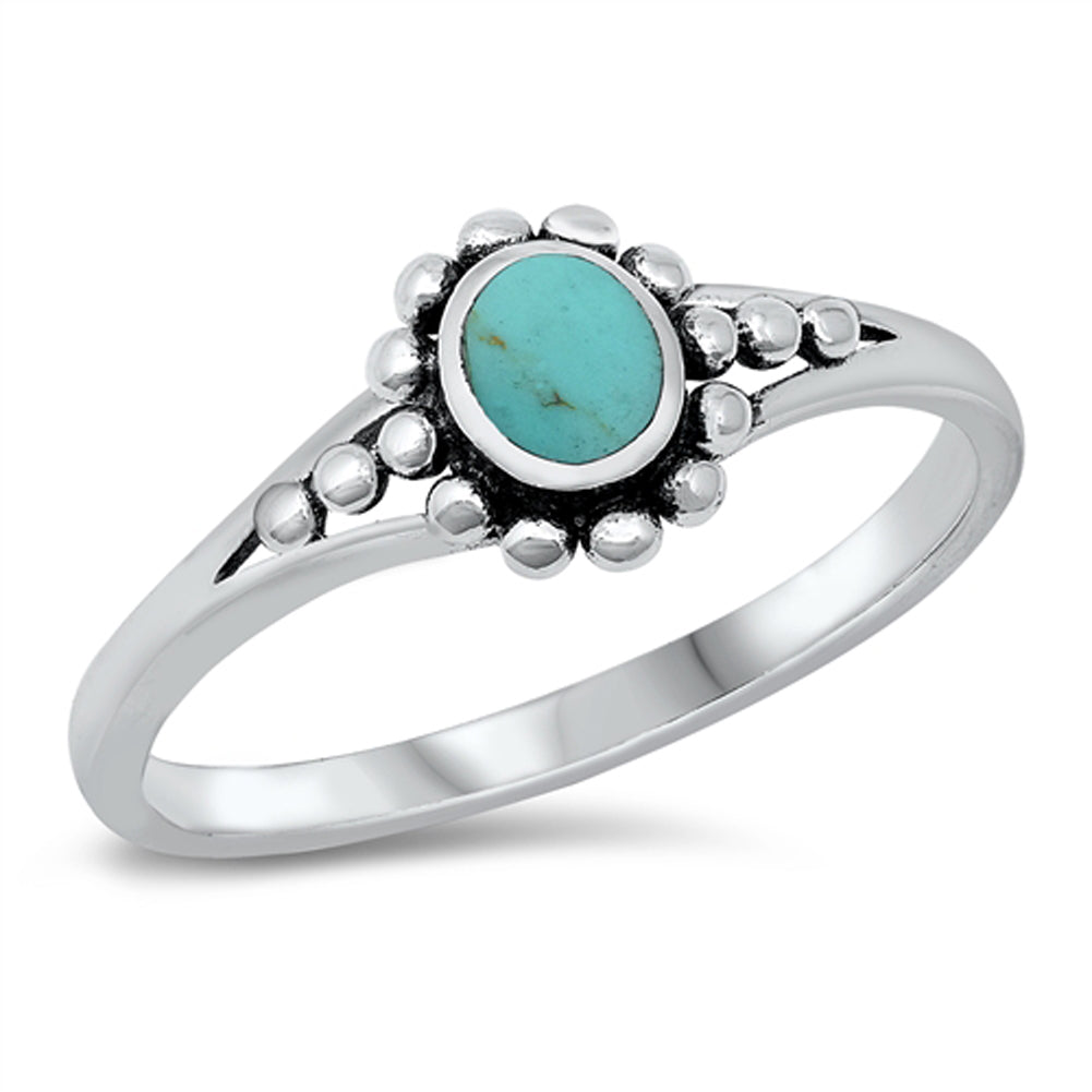 Turquoise Bali Bead Sun Flower Ring .925 Sterling Silver Band Sizes 4-10