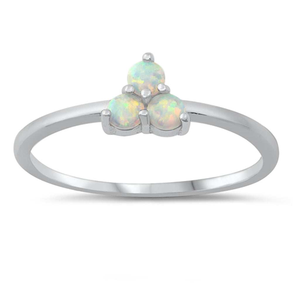 Triple White Lab Opal Classic Ring New .925 Sterling Silver Band Sizes 4-10