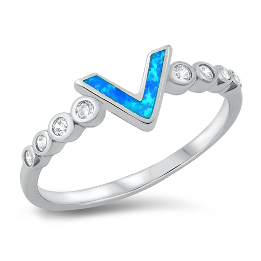 Blue Lab Opal Cute Chevron Studded Ring New .925 Sterling Silver Band Sizes 5-10