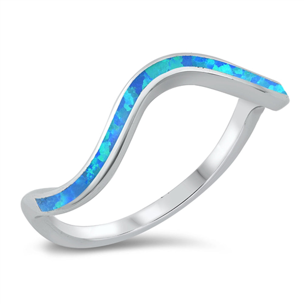 Blue Lab Opal Ocean Wave Ring New .925 Sterling Silver Band Sizes 5-10