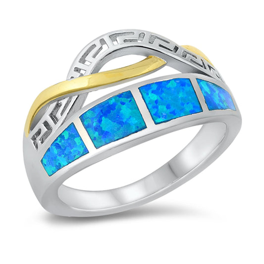 Blue Lab Opal Greek Key Mosaic Ring New .925 Sterling Silver Band Sizes 5-10