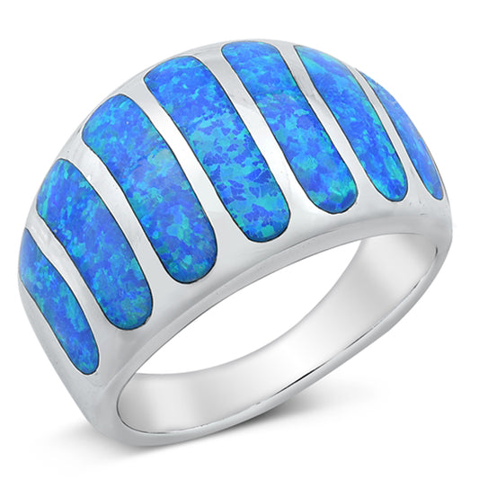 Blue Lab Opal Scalloped Line Ring New .925 Sterling Silver Band Sizes 7-12