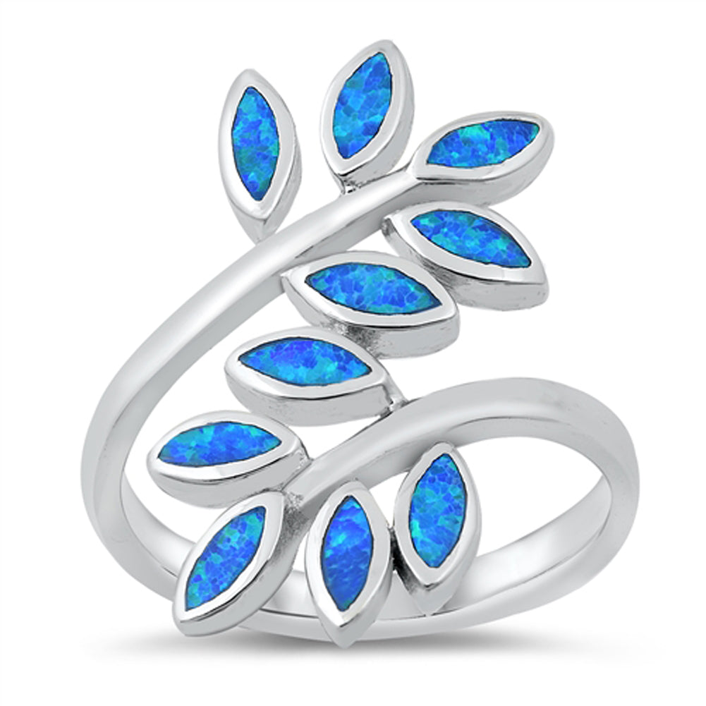 Blue Lab Opal Fern Leaf Wrap Plant Ring New .925 Sterling Silver Band Sizes 5-10