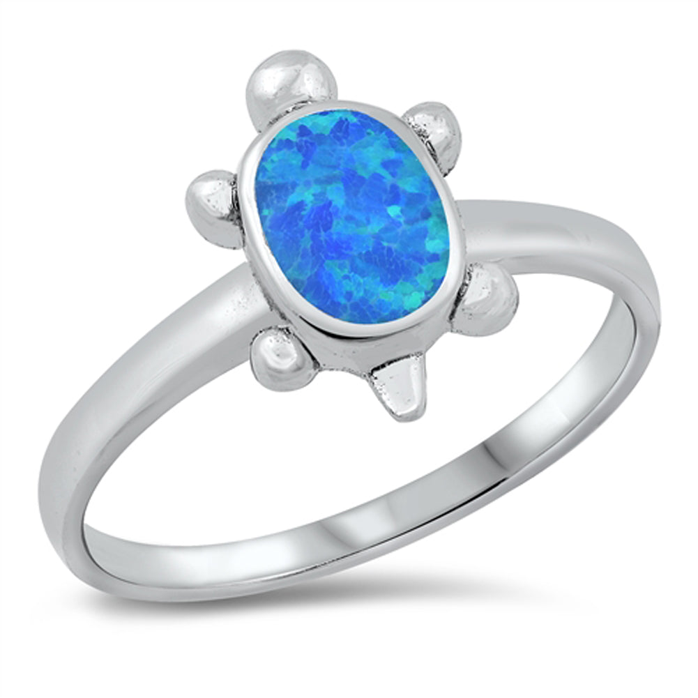 Blue Lab Opal Tiny Minimalist Turtle Animal Ring .925 Sterling Silver Sizes 5-10