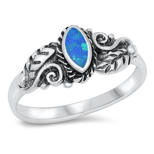 Blue Lab Opal Elegant Woodland Leaf Ring .925 Sterling Silver Band Sizes 5-10