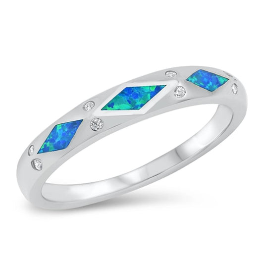 Lab Blue Opal Elegant Modern Royal Ring New .925 Sterling Silver Band Sizes 4-10