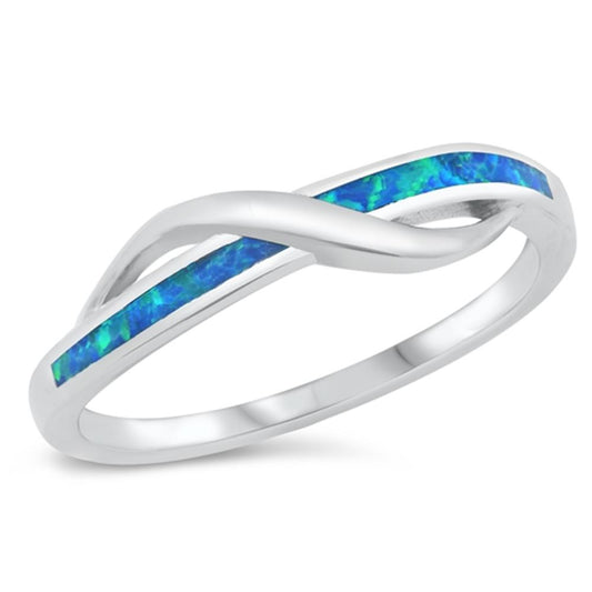 Simple Wave Blue Lab Opal Promise Ring New .925 Sterling Silver Band Sizes 4-10