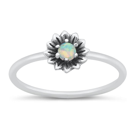 White Lab Opal Classic Cute Flower Ring New .925 Sterling Silver Band Sizes 5-10