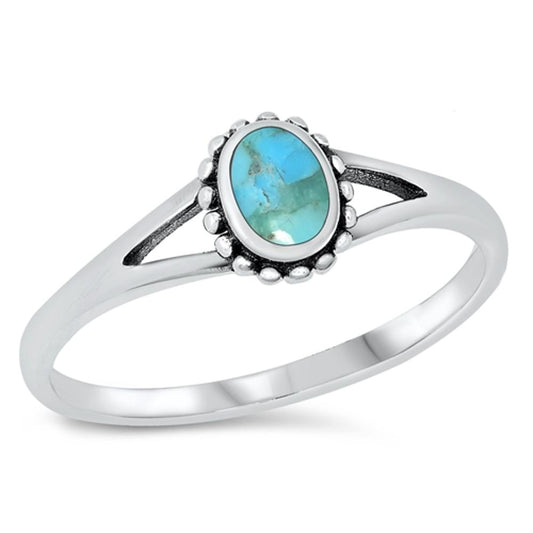 Sterling Silver Oval Turquoise Bali Ring