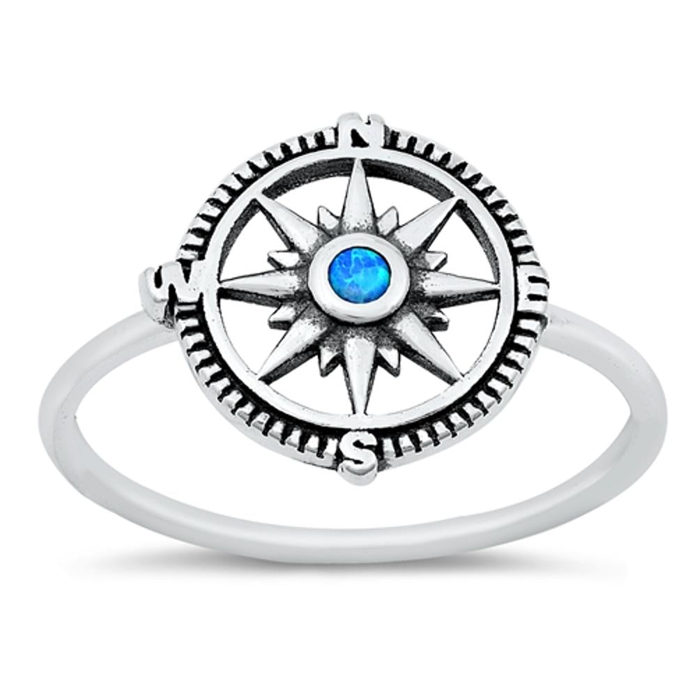 Blue Lab Opal Wholesale Compass Ring New .925 Sterling Silver Band Sizes 5-10