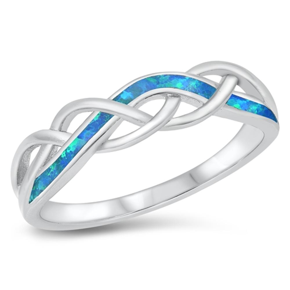 Rope Wave Blue Lab Opal Unique Ring New .925 Sterling Silver Band Sizes 4-10