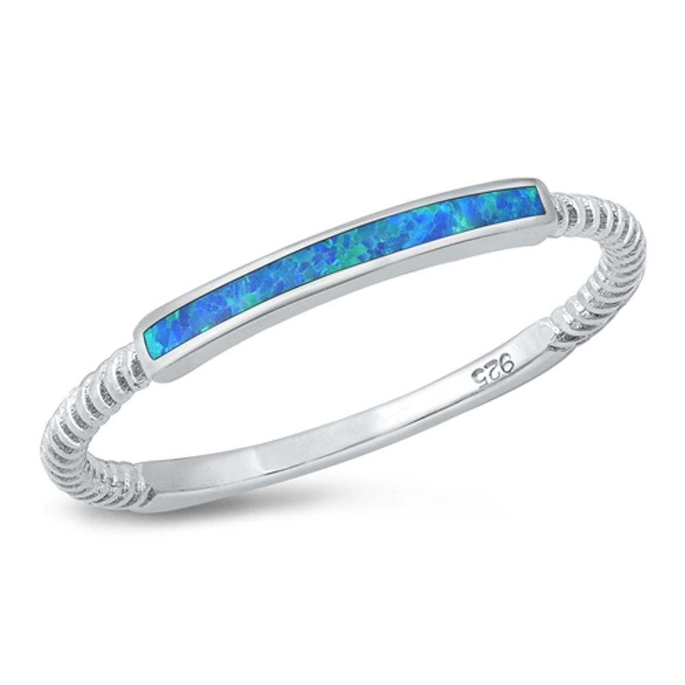 Rope Bar Blue Lab Opal Promise Ring New .925 Sterling Silver Band Sizes 4-10