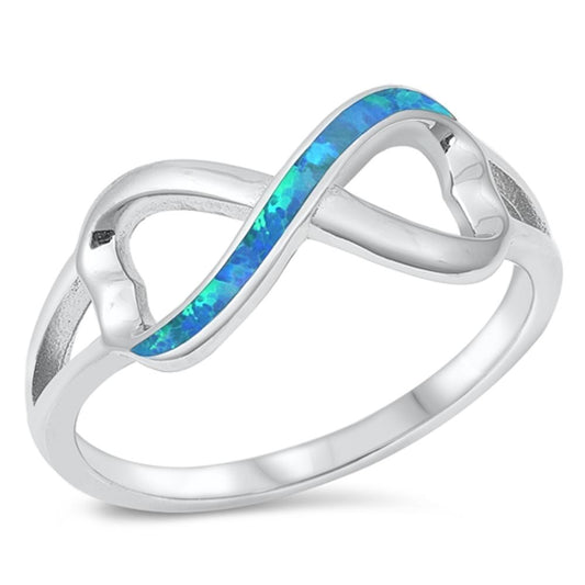 Infinity Heart Blue Lab Opal Classic Ring .925 Sterling Silver Band Sizes 5-10