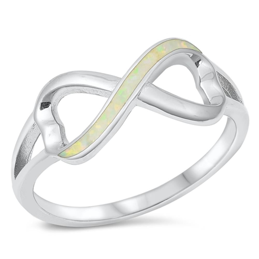 Infinity Heart White Lab Opal Classic Ring .925 Sterling Silver Band Sizes 5-10