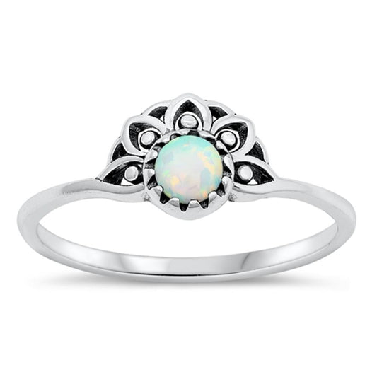 Sterling Silver White Lab Opal Lotus Sunset Ring