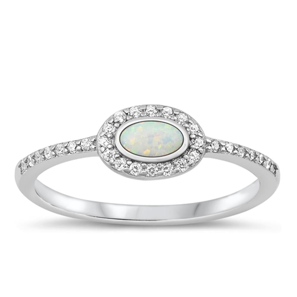 Sterling Silver White Lab Opal Ring