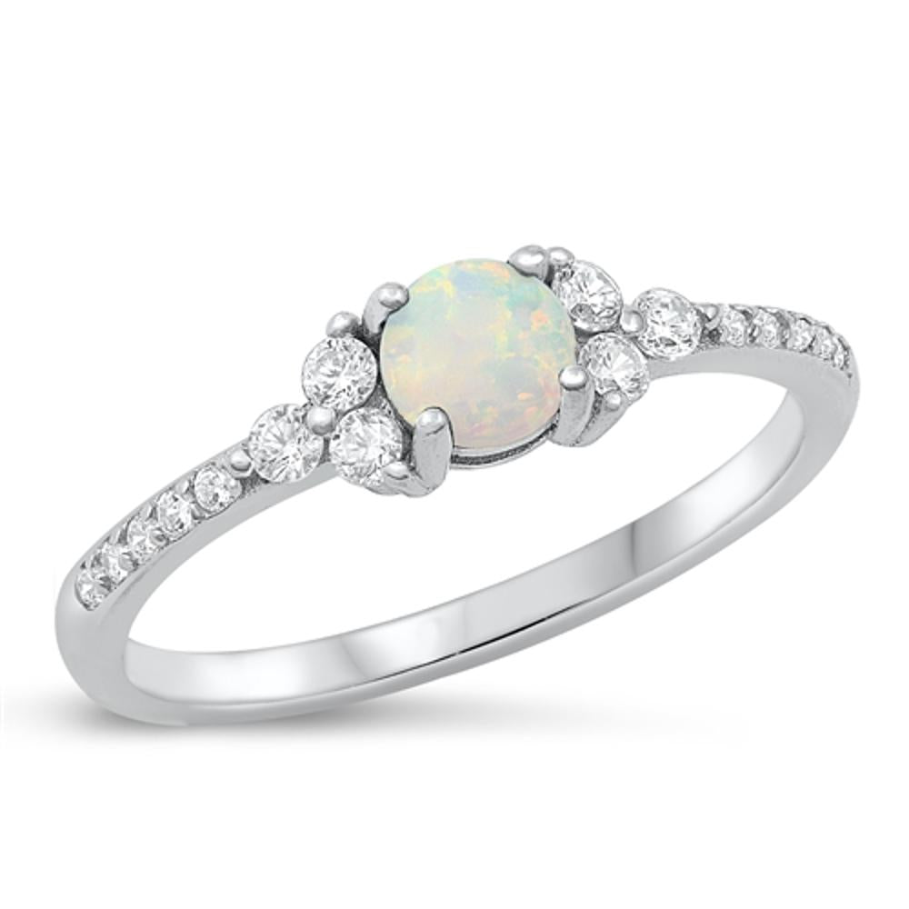 Sterling Silver White Lab Opal Ring