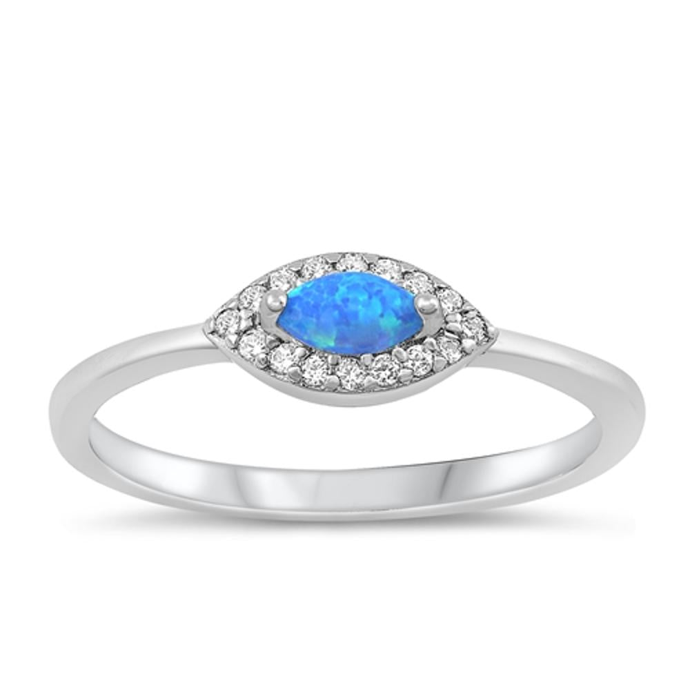 Sterling Silver Blue Lab Opal Eye Ring