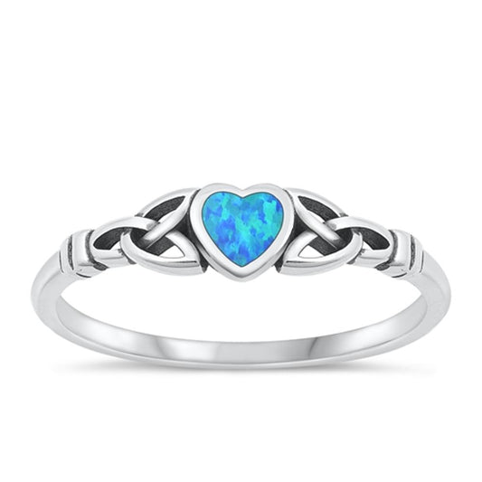 Sterling Silver Blue Lab Opal Celtic Heart Ring