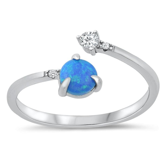 Blue Lab Opal Clear CZ Adjustable Ring New .925 Sterling Silver Band Sizes 5-10