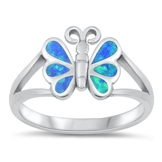 Butterfly Blue Lab Opal Promise Ring New .925 Sterling Silver Band Sizes 5-10