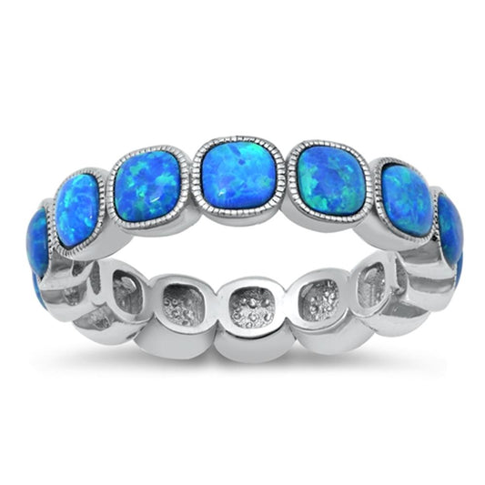 Sterling Silver Blue Lab Opal Eternity Ring