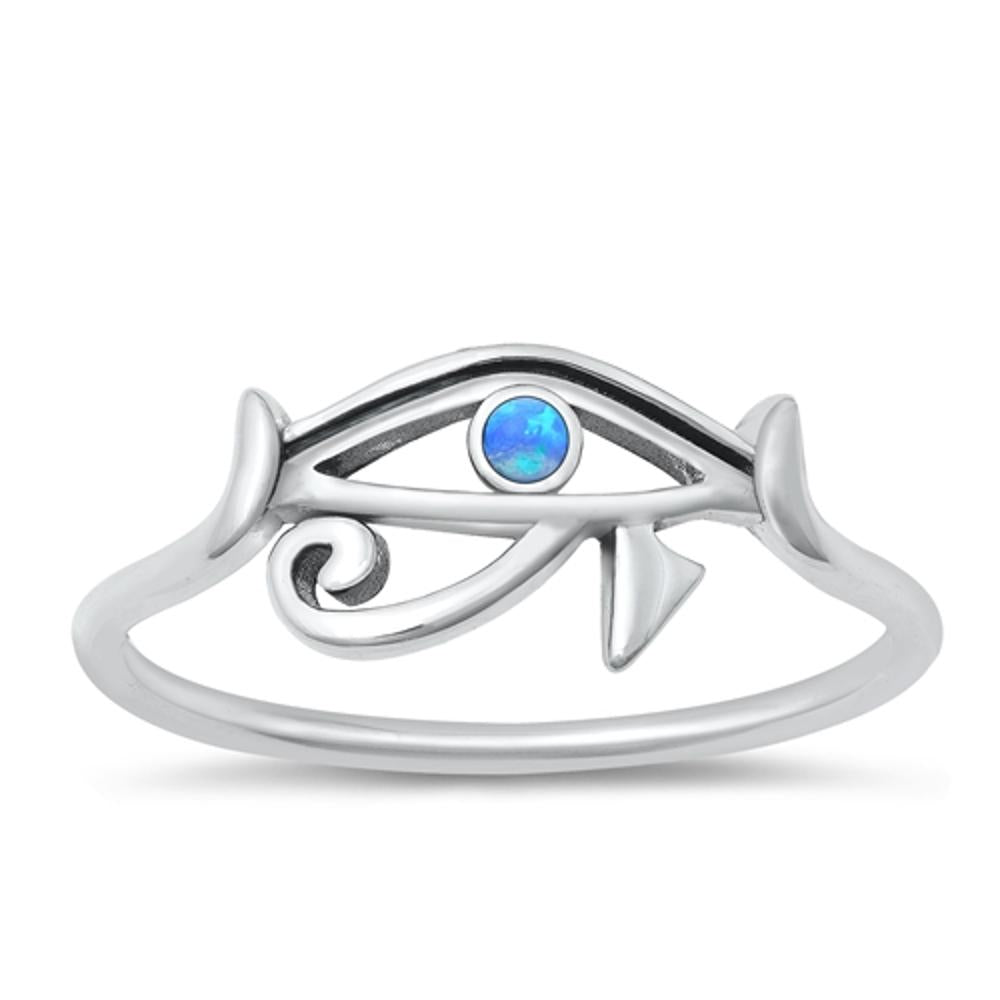 Sterling Silver Blue Lab Opal Eye of Horus Ring