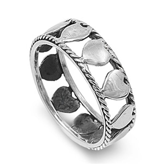 Eternity Heart Oxidized Rope Milgrain Ring .925 Sterling Silver Band Sizes 5-12