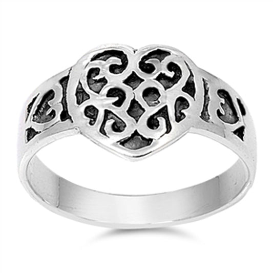 Oxidized Heart Filigree Purity Promise Ring .925 Sterling Silver Band Sizes 4-10