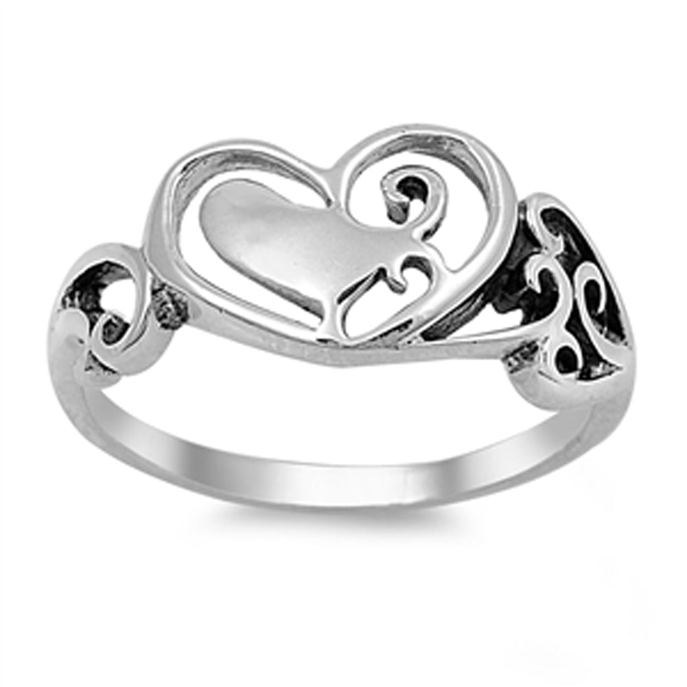 Oxidized Heart Promise Ring New .925 Sterling Silver Swirl Cute Band Sizes 5-10