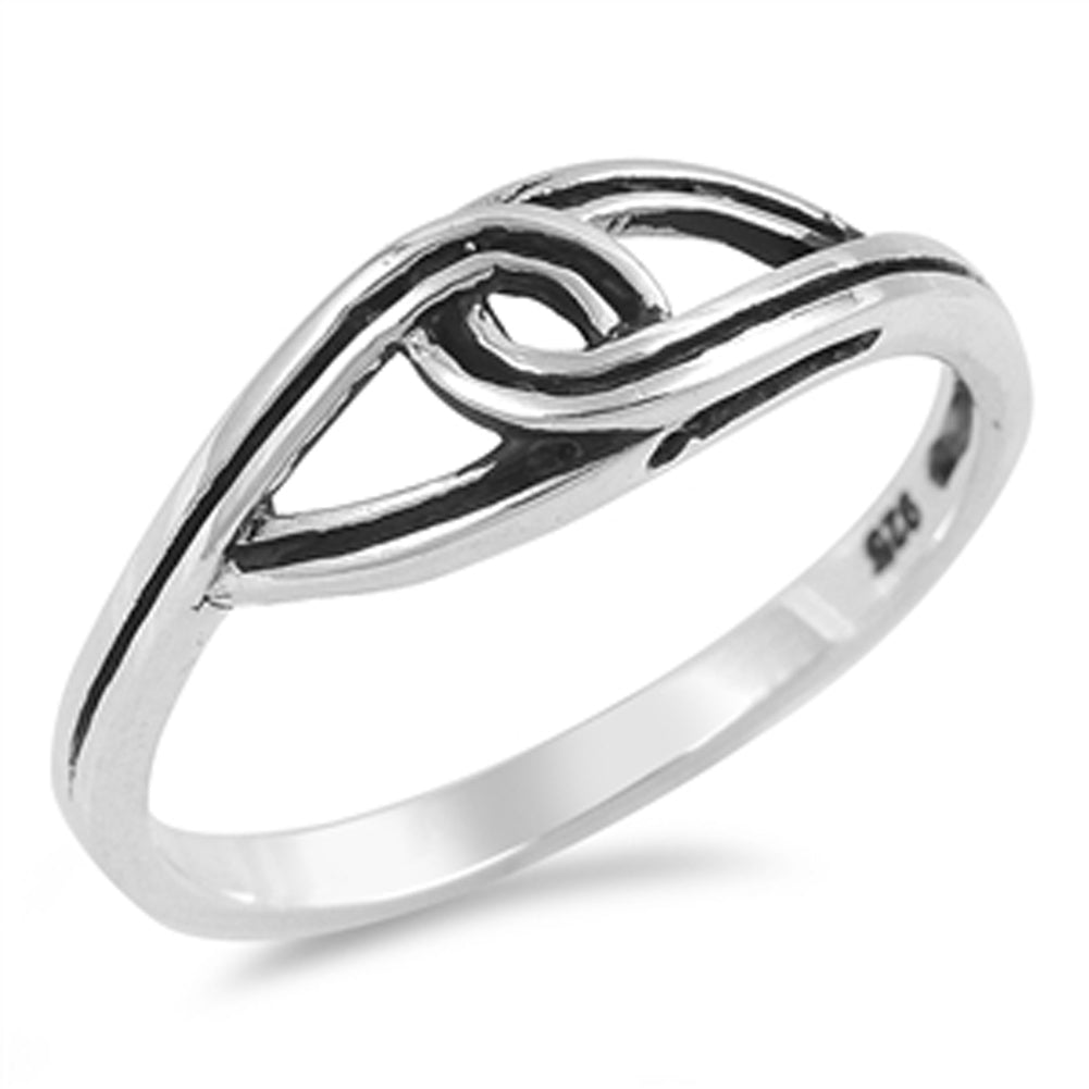 Oxidized Infinity Love Knot Loop Wave Ring .925 Sterling Silver Band Sizes 4-10