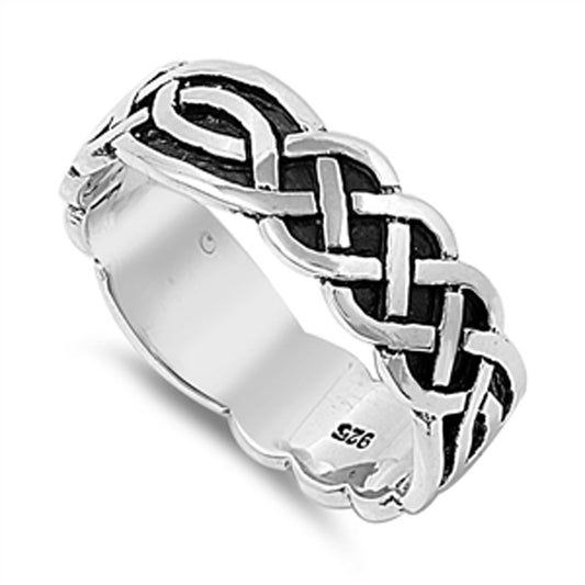 Oxidized Celtic Endless Infinity Knot Wide Ring Sterling Silver Band Sizes 5-14