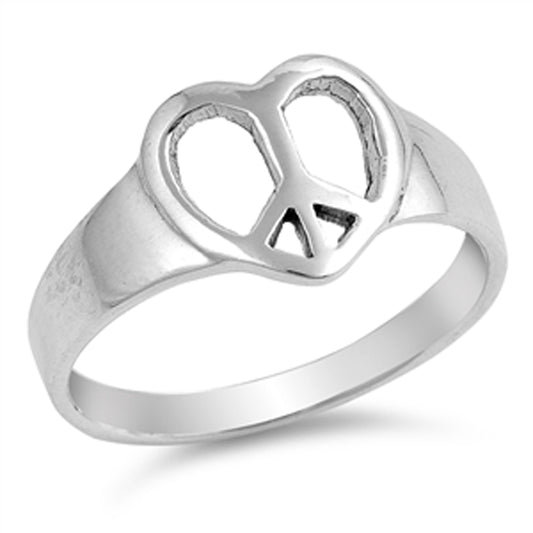 Heart Peace Symbol Hippie Love Retro Ring .925 Sterling Silver Band Sizes 4-10