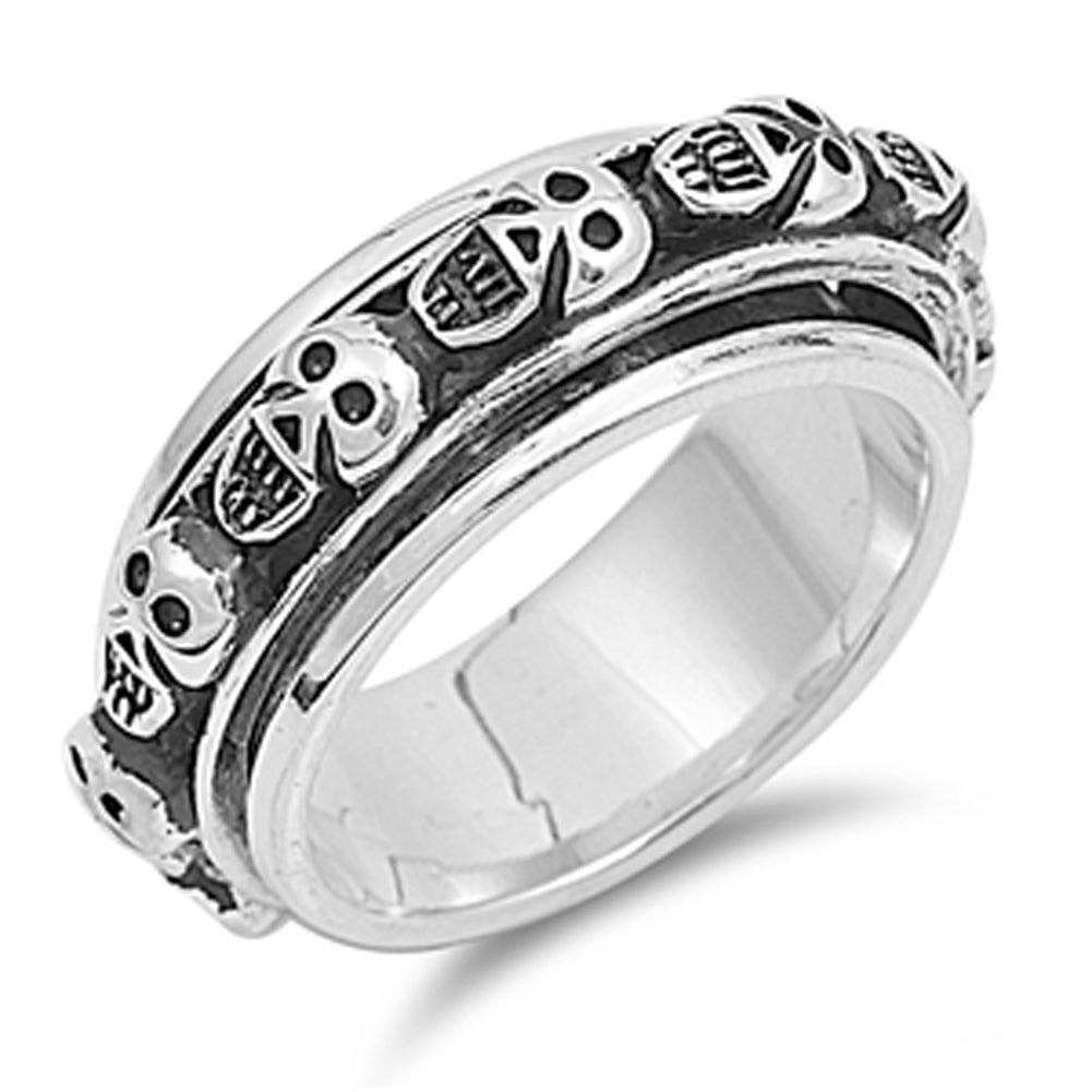 Oxidized Skull Spinner Biker Ring New 925 Sterling Silver Band Sizes 5-14