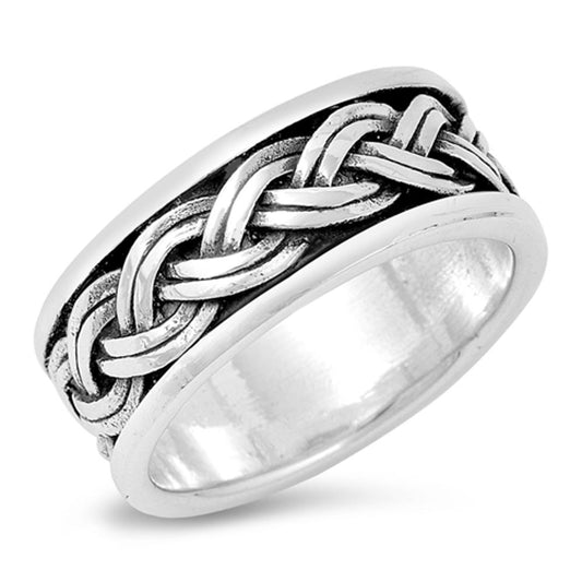 Oxidized Weave Knot Celtic Rope Ring New .925 Sterling Silver Band Sizes 6-12