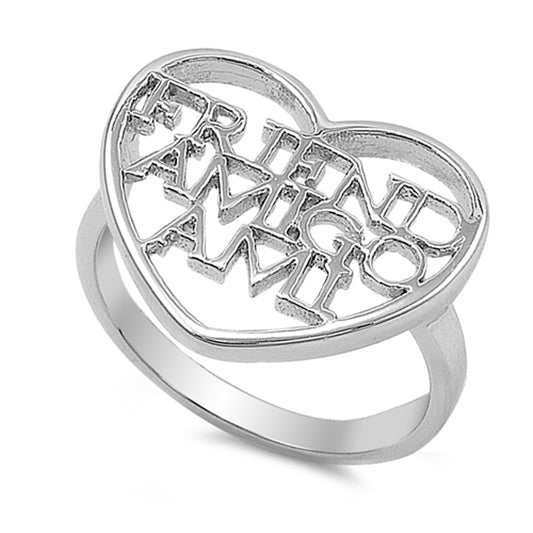 Friend Amigo Ami Heart Script Word Ring New .925 Sterling Silver Band Sizes 5-9