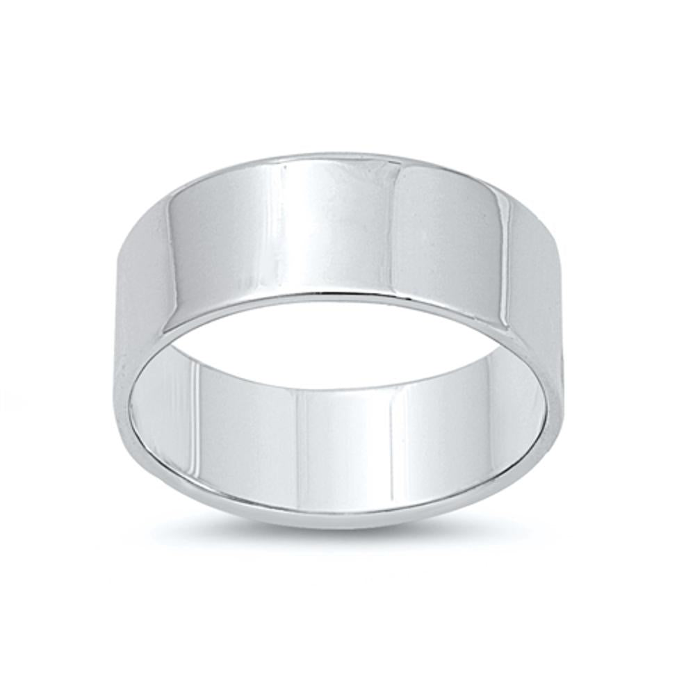 Cigar Wedding 8mm Wide Flat Men's Ring New .925 Sterling Silver Band Sizes 6-13