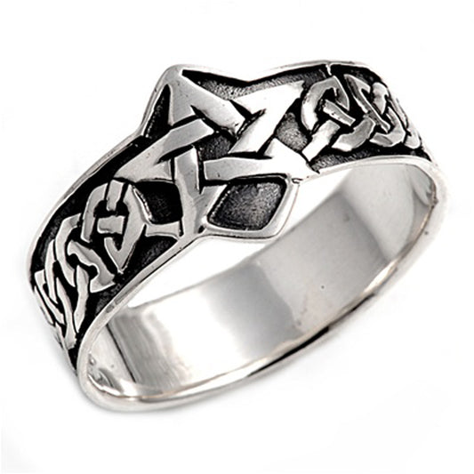 Sterling Silver Men's Celtic Star Ring Polished Pure 925 Band 15mm Sizes 8-15