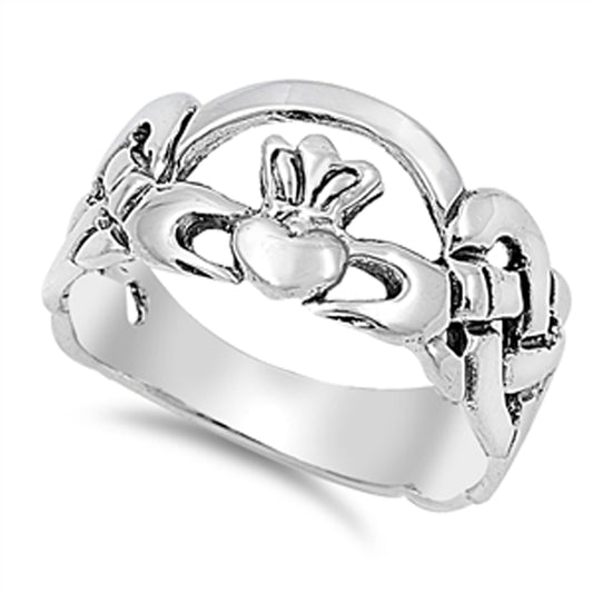 Oxidized Claddagh Celtic Knot Heart Purity Ring Sterling Silver Band Sizes 4-10