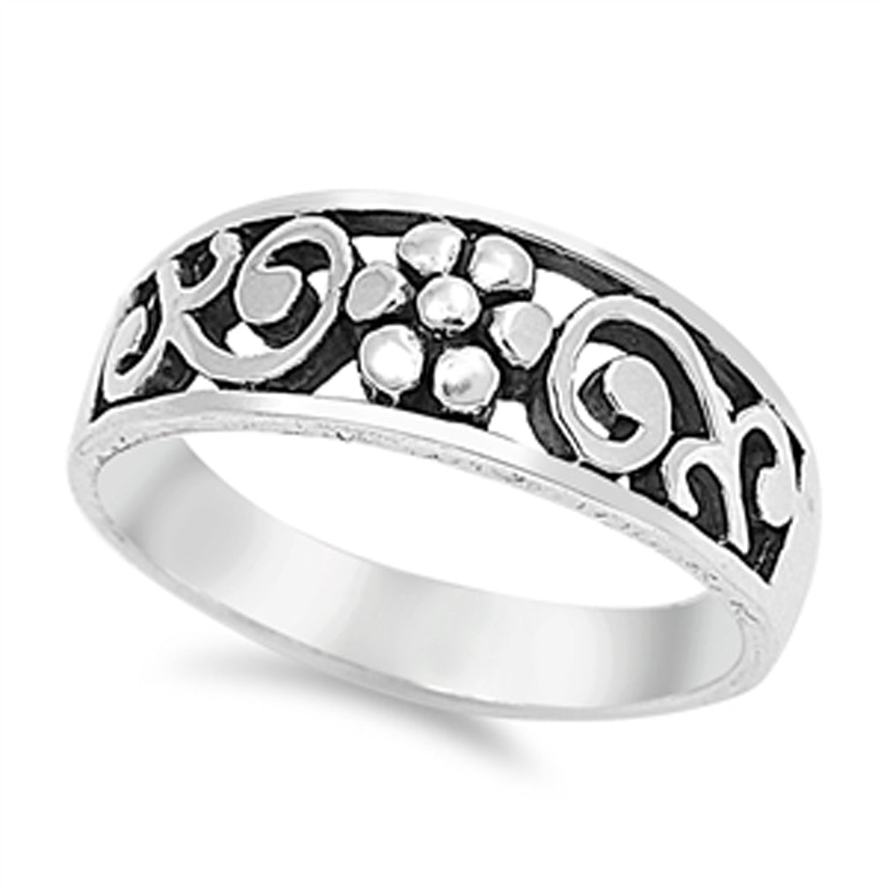 Oxidized Flower Filigree Swirl Cutout Ring .925 Sterling Silver Band Sizes 4-10